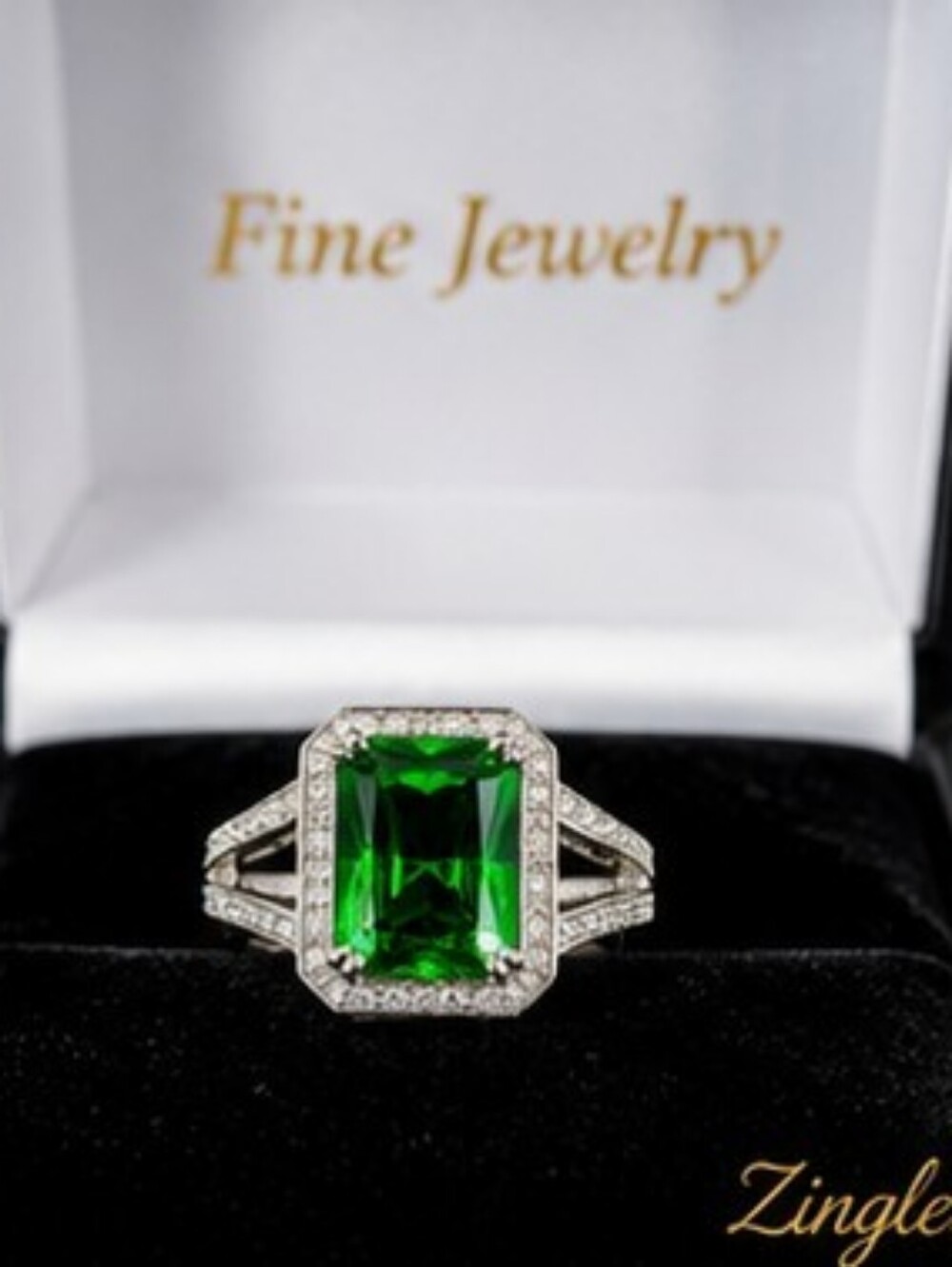 NIB 925 Sterling Silver Emerald Cut Simulated Emerald Ring Size 7 or 9 A+ CZ